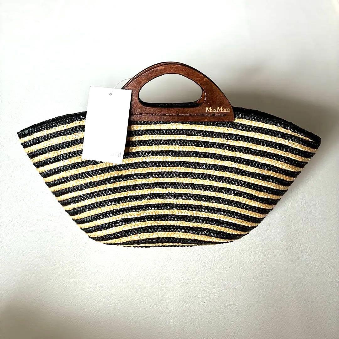 新品タグ付✨Max Mara　マックスマーラ　カゴバッグ　木製ハンドル　ロゴ刻印