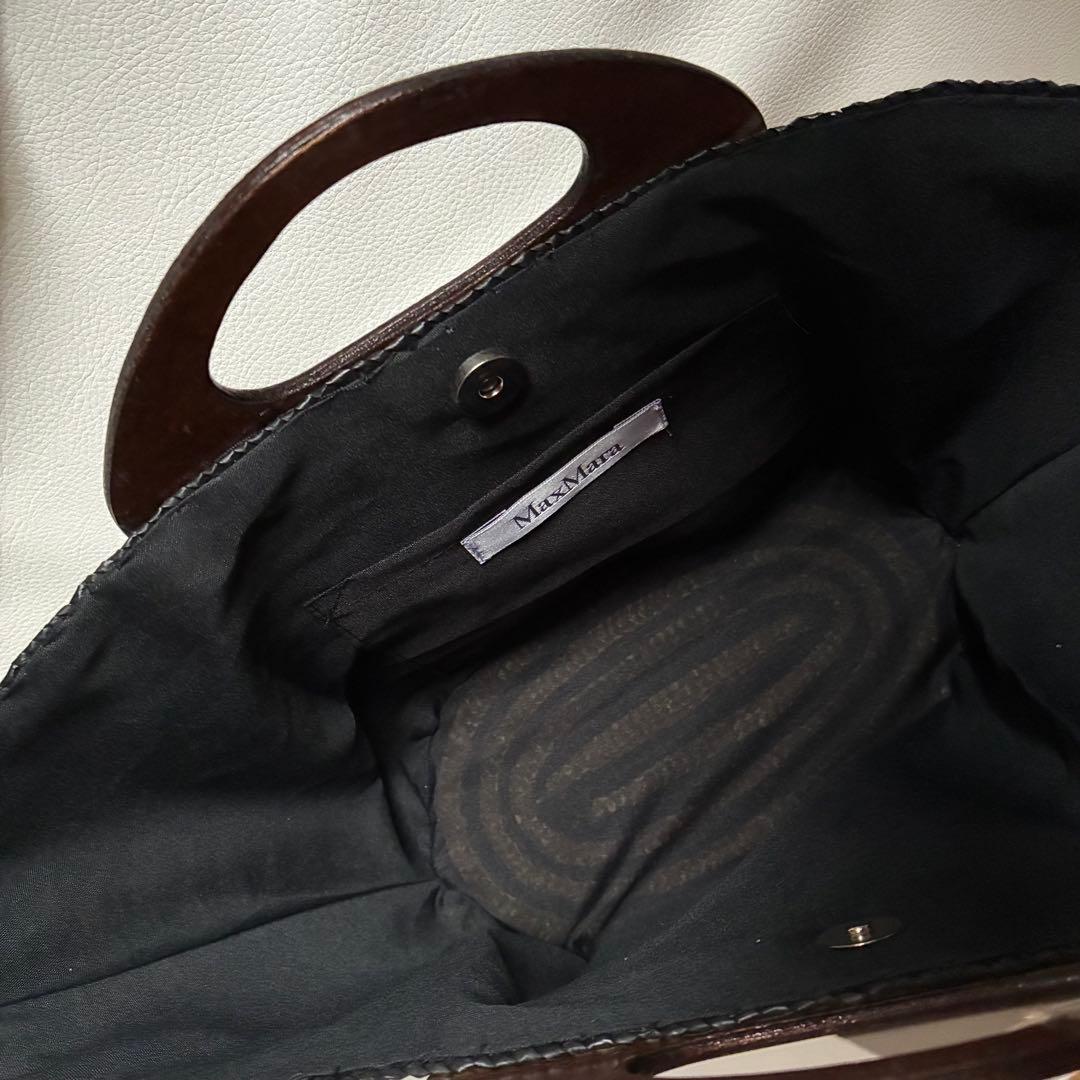 新品タグ付✨Max Mara　マックスマーラ　カゴバッグ　木製ハンドル　ロゴ刻印