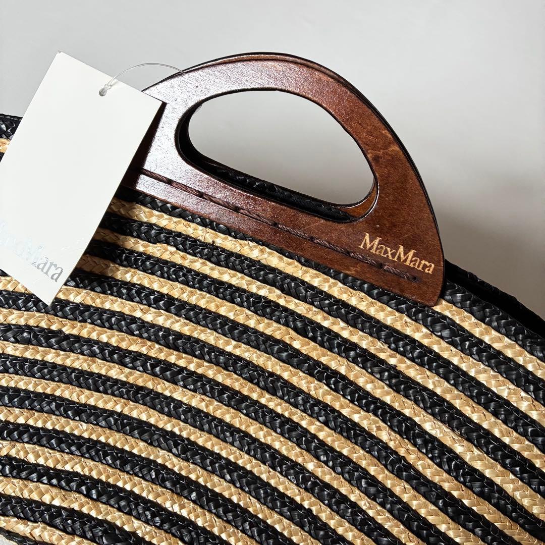 新品タグ付✨Max Mara　マックスマーラ　カゴバッグ　木製ハンドル　ロゴ刻印
