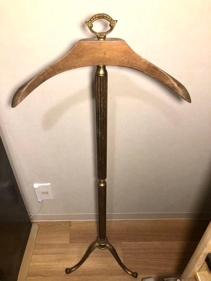 アンティーク 真鍮 コートスタンド ポールハンガー ヴィンテージ ブラス 木製