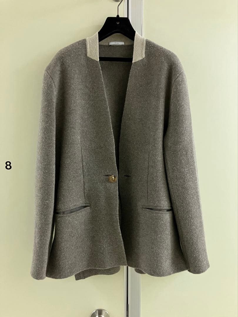 【Kheiki】 BROWN \"Collarless Knit Jacket\"