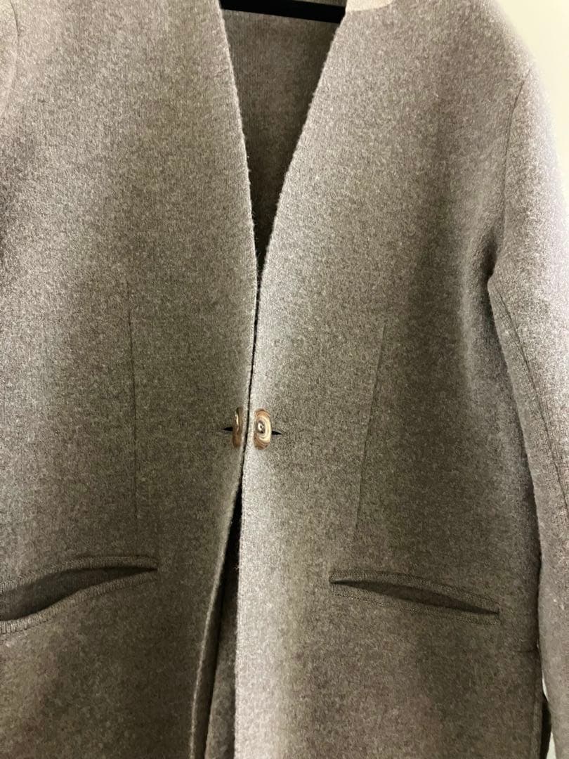 【Kheiki】 BROWN \"Collarless Knit Jacket\"