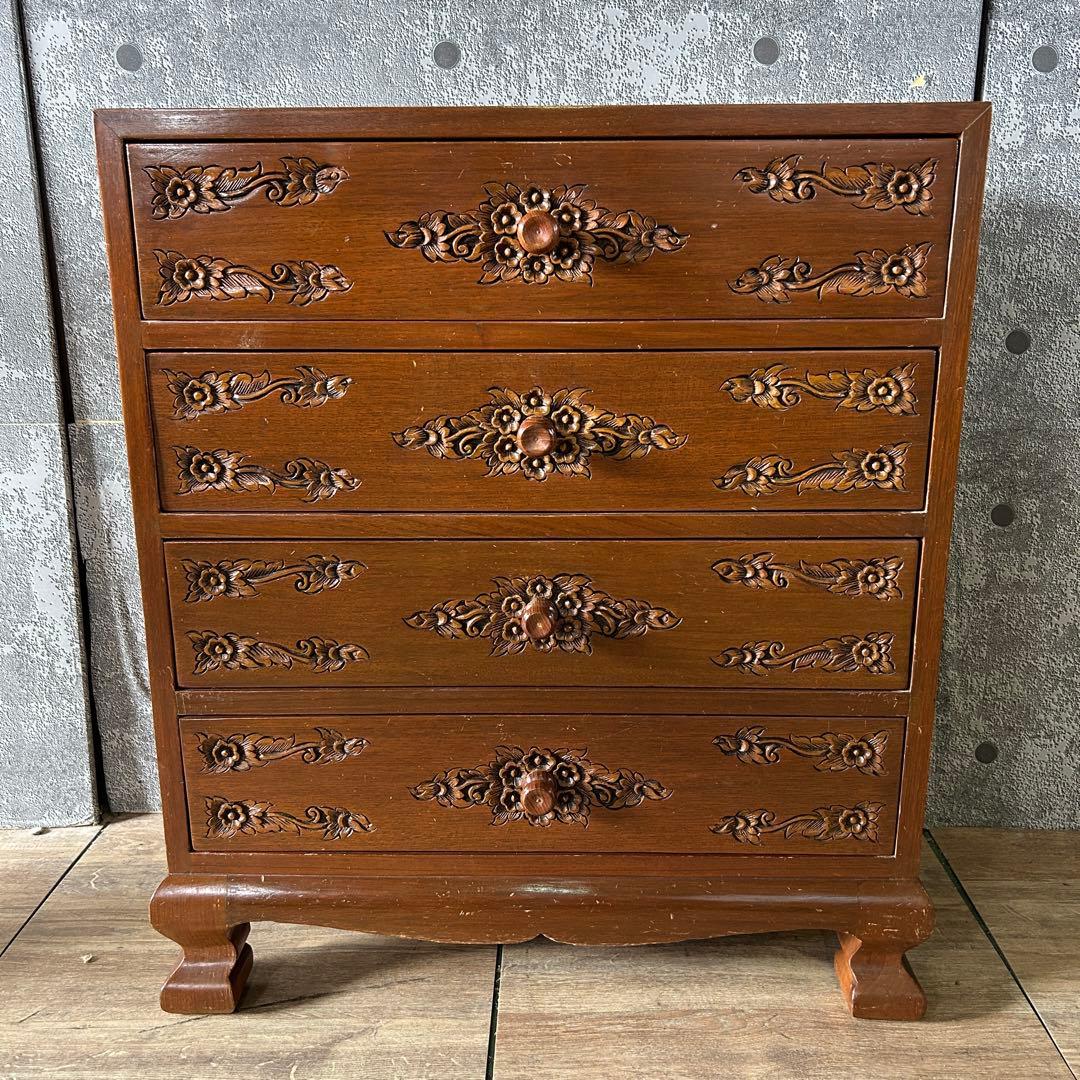 ꧁木彫り・彫刻家具꧂チェスト たんす タンス 箪笥 収納 洋服 衣服 衣類