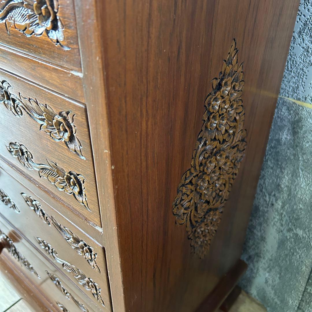 ꧁木彫り・彫刻家具꧂チェスト たんす タンス 箪笥 収納 洋服 衣服 衣類