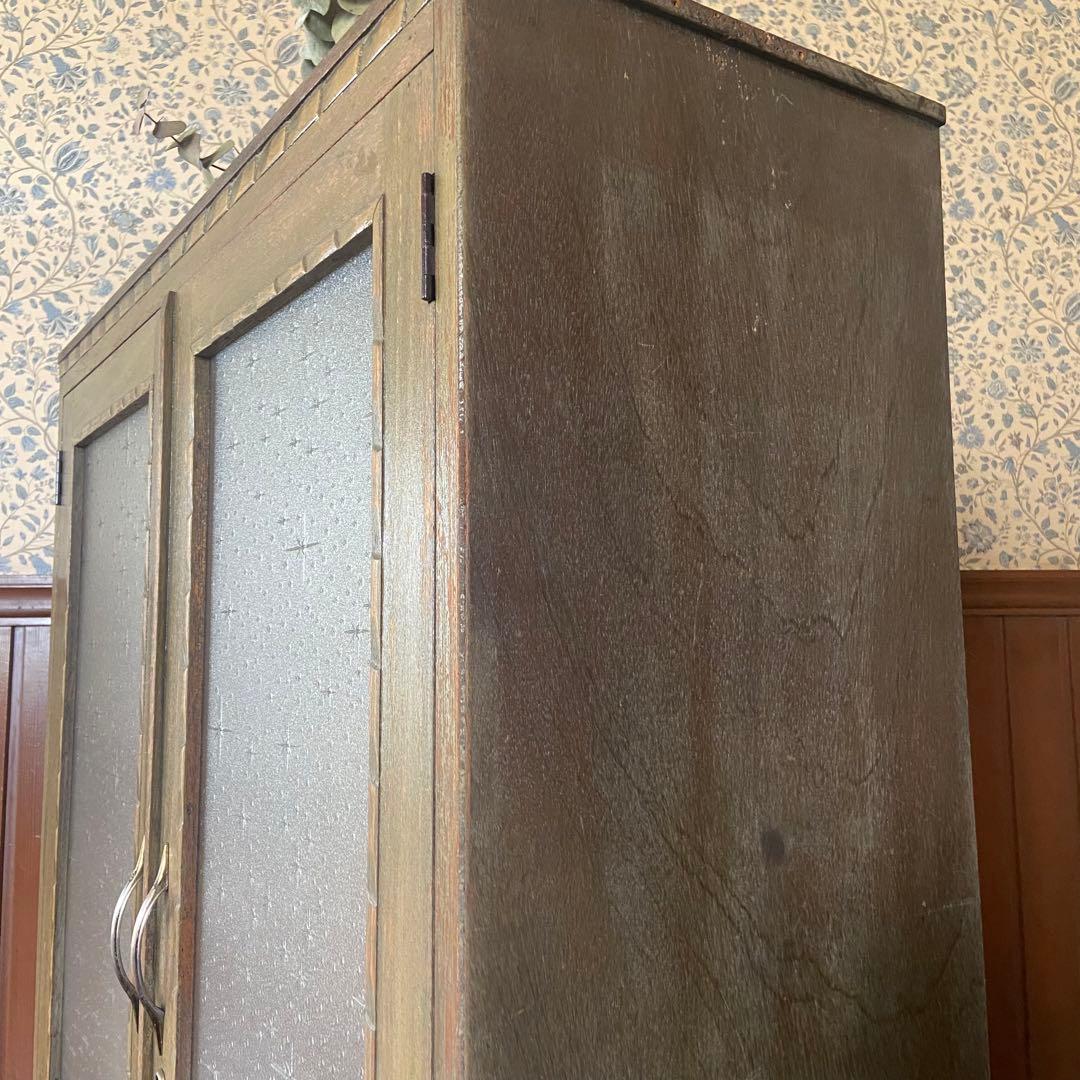 アンティーク家具　本棚　模様ガラス銀河　当時物　鍵付き