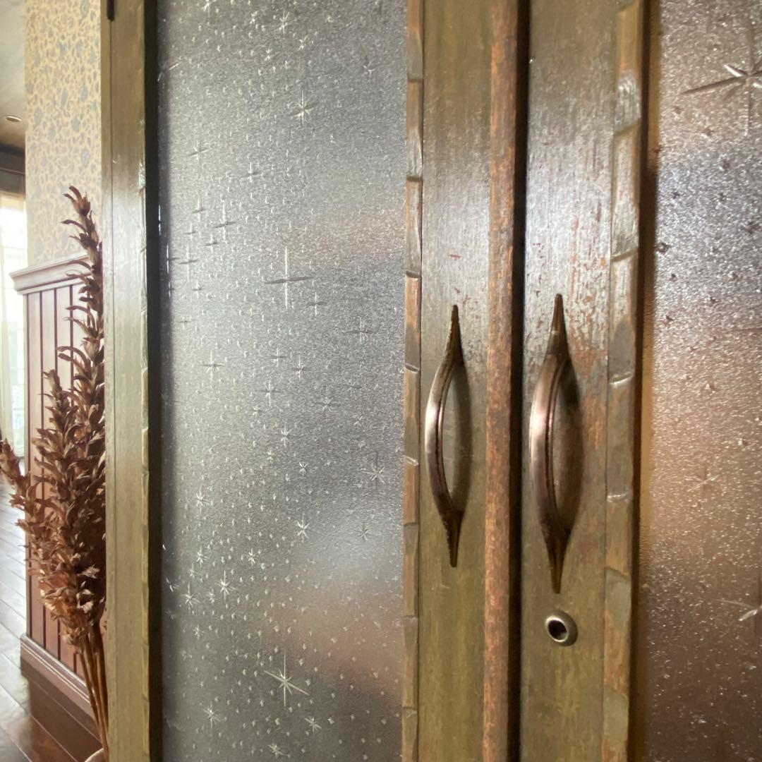 アンティーク家具　本棚　模様ガラス銀河　当時物　鍵付き