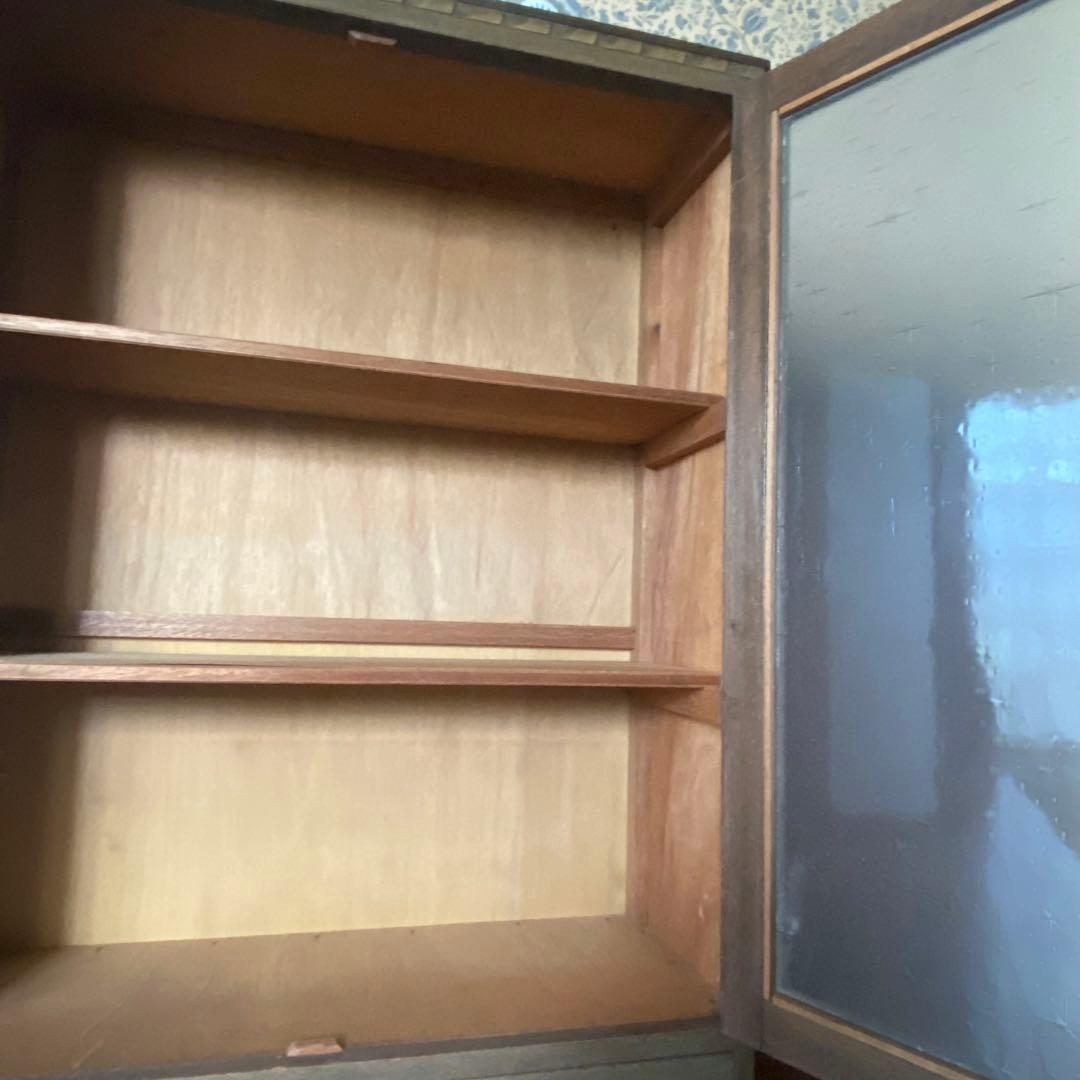 アンティーク家具　本棚　模様ガラス銀河　当時物　鍵付き