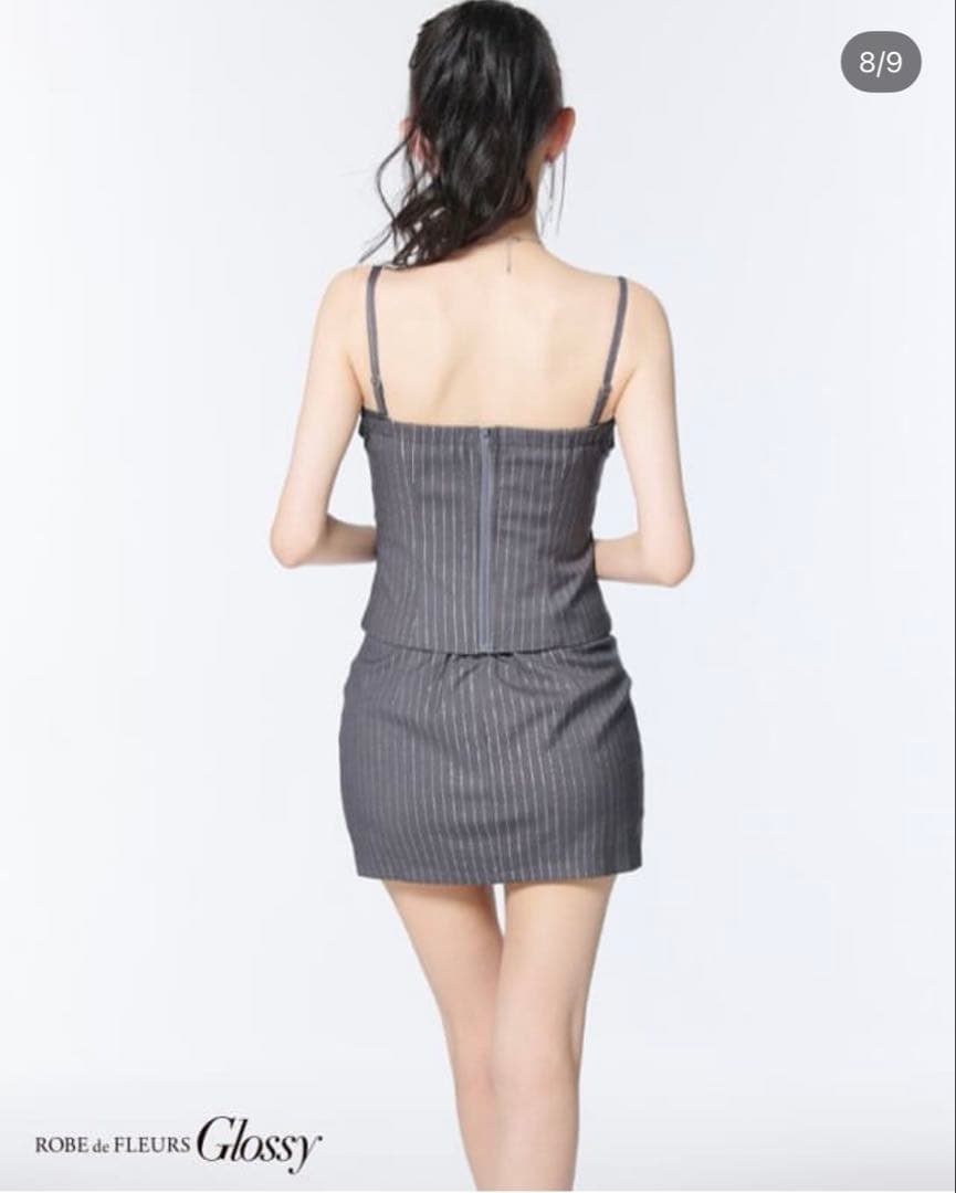 ROBE de FLEURS Glossy ストライプタイトドレス