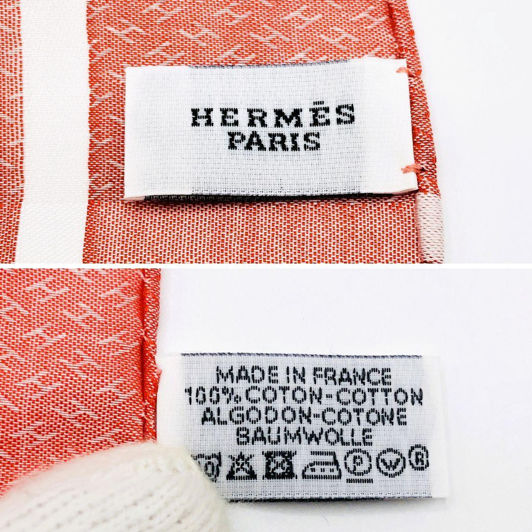 未使用 HERMES エルメス ハンカチ H柄 オレンジ系 45x45cm