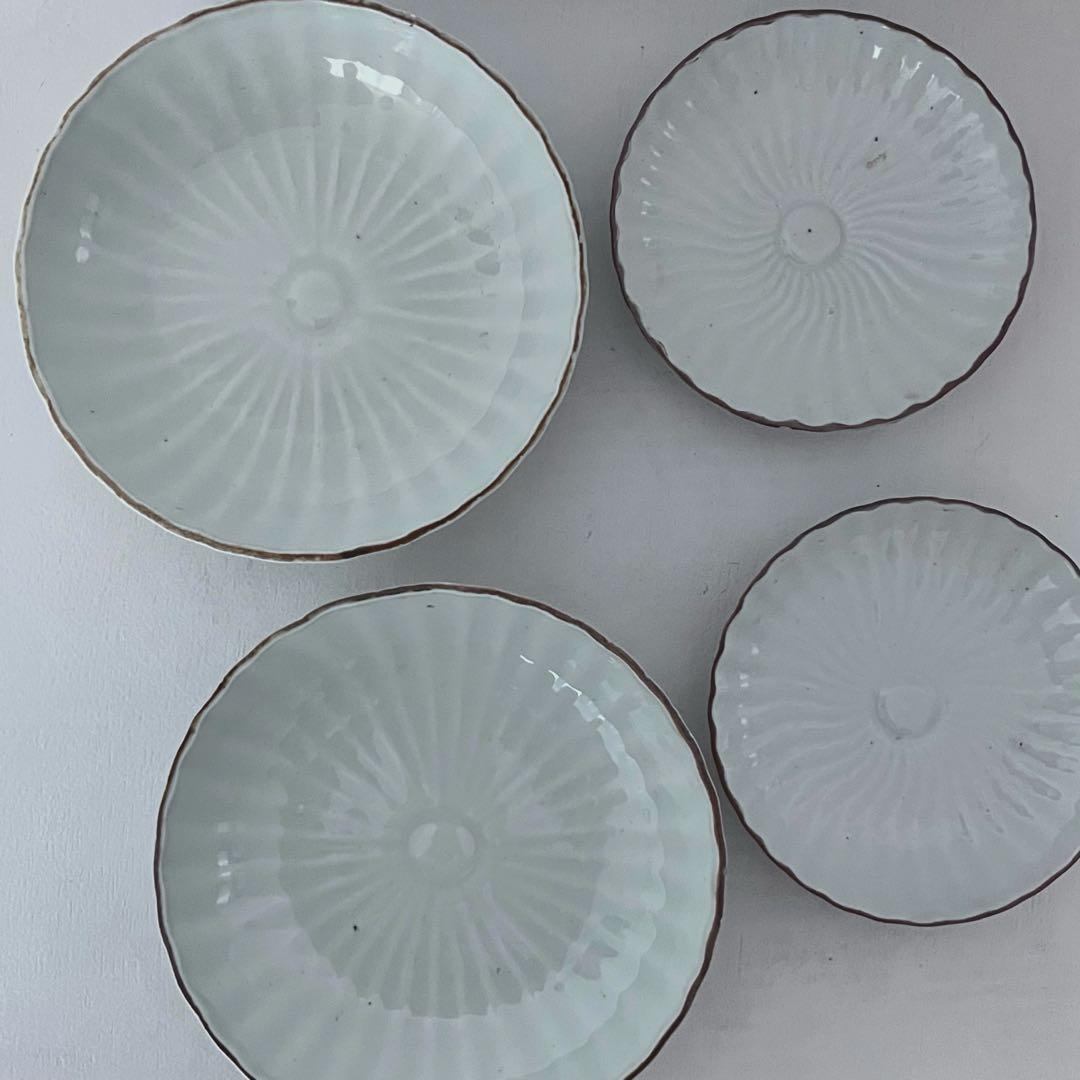 骨董　古伊万里　白磁　菊形　なます皿＆小皿セット