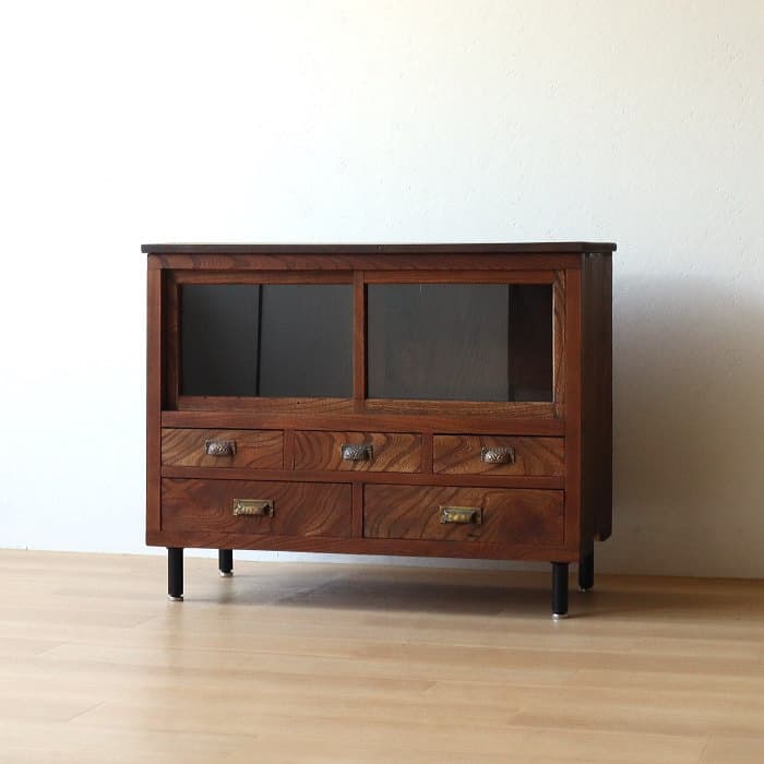 アンティーク ケヤキ ローボード 鉄脚 飾り棚 古家具 スギ テレビ台