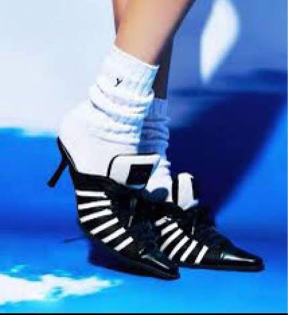 ストライプデザイン ヒール付きミュール