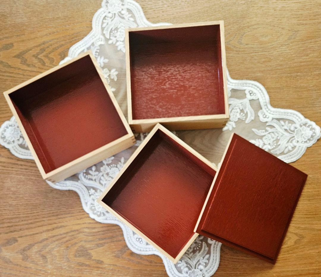 松屋漆器店 木製 タモ 三段重 6寸 内朱 新品