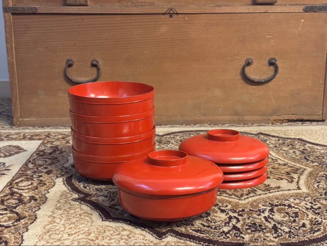 輪島塗 堅地 朱塗 懐石御膳一式 共箱