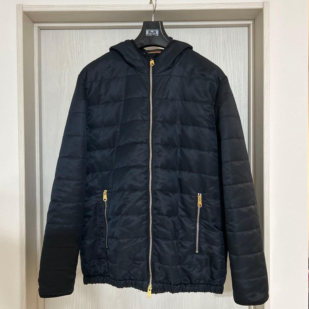 22AW ストライプ ポイント フード ダブルジップ パテッド ブルゾン 中わた