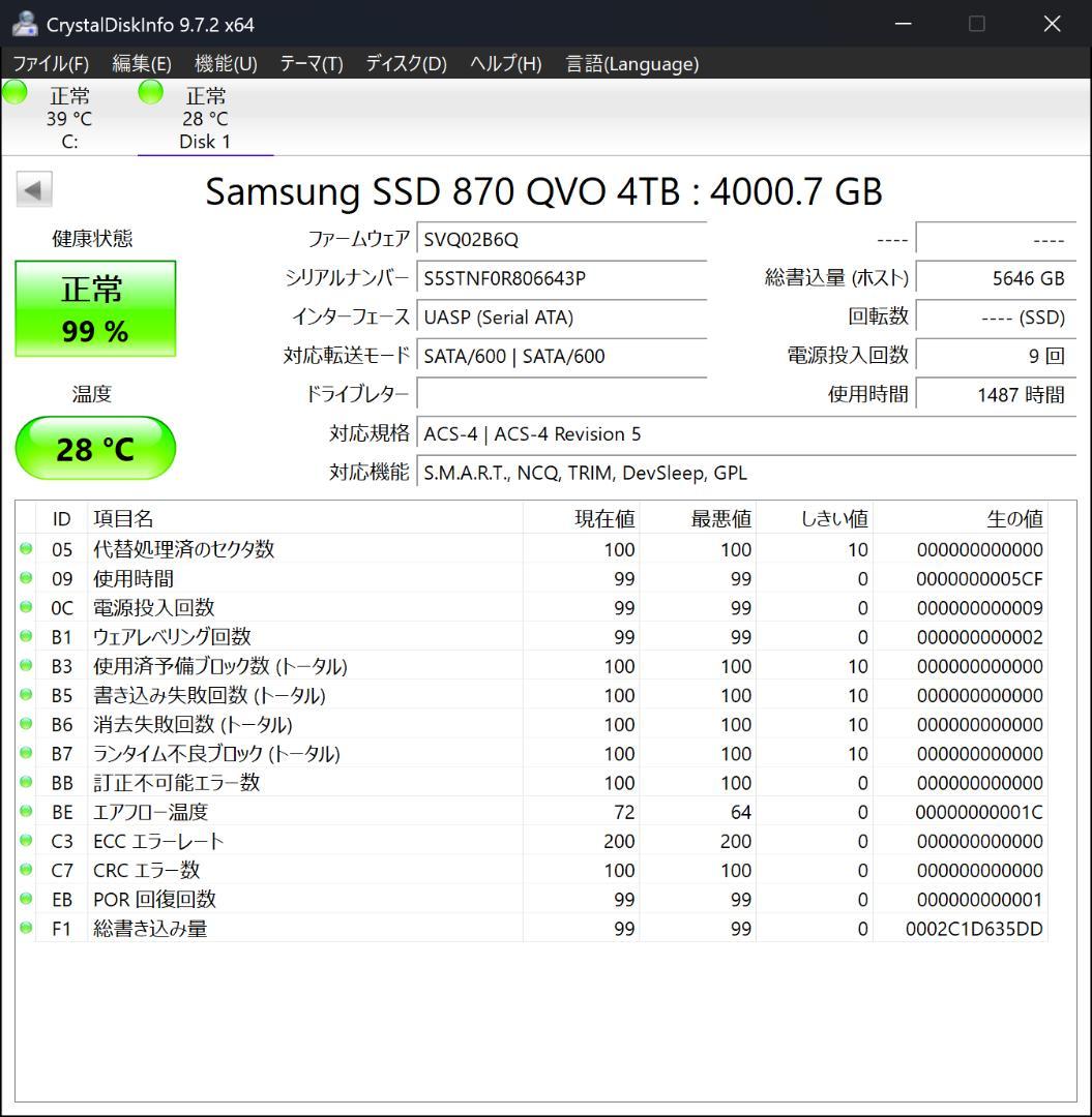 K*n様 Samsung 870 QVO 4TB SATA SSD 【MZ-77