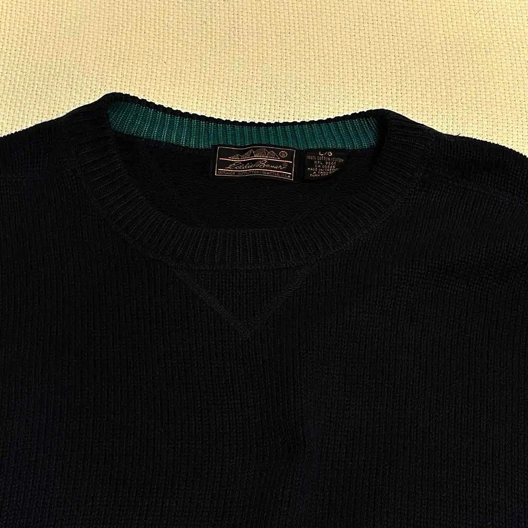 古着 80's エディーバウアー コットンニット リブニット セーター 黒タグ