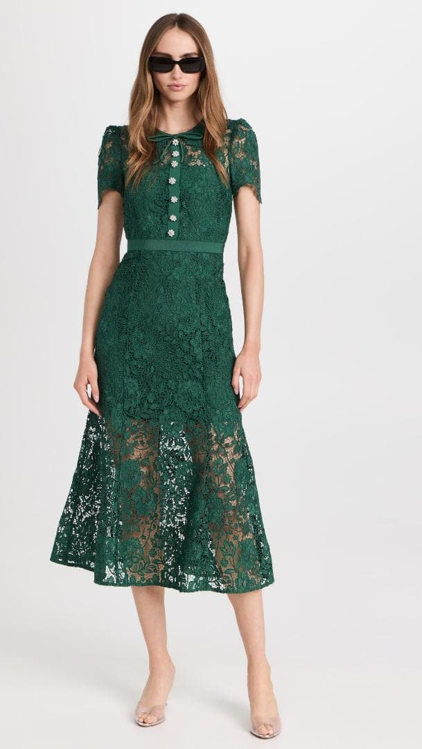 ジ*ン様 セルフポートレイト ワンピース コードレース グリーン UK8 未使用