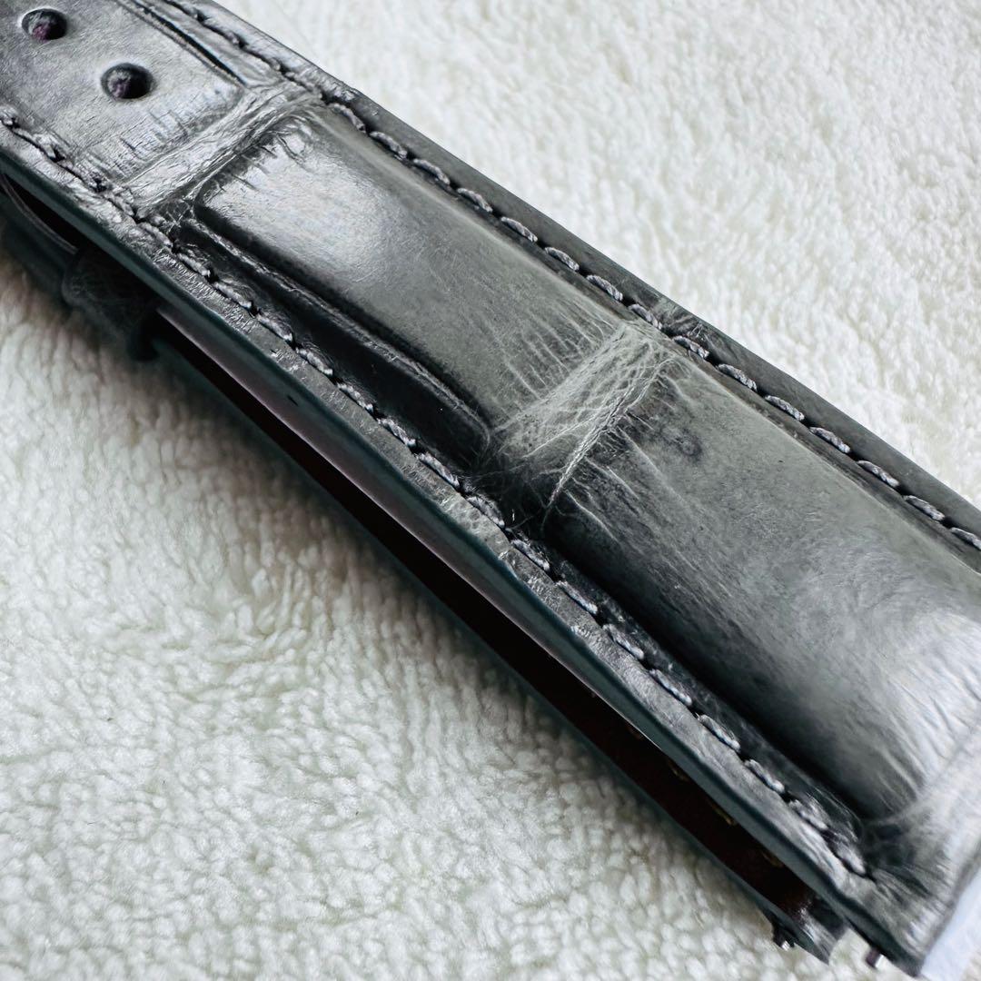 4206#22mm-18mmダークアッシュ★本物クロコダイルベルト★スイス製