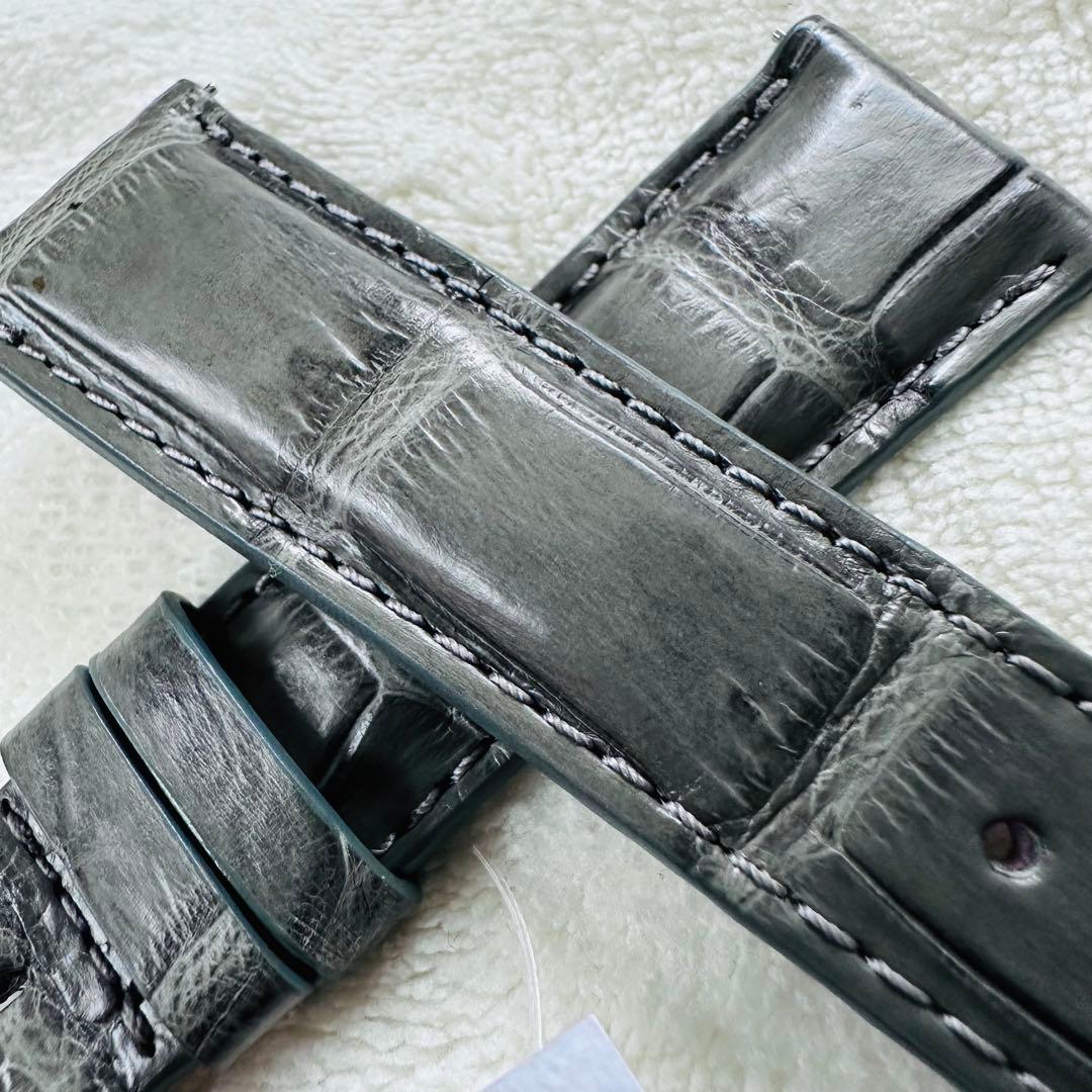 4206#22mm-18mmダークアッシュ★本物クロコダイルベルト★スイス製