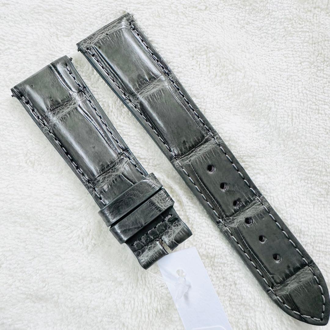 4206#22mm-18mmダークアッシュ★本物クロコダイルベルト★スイス製