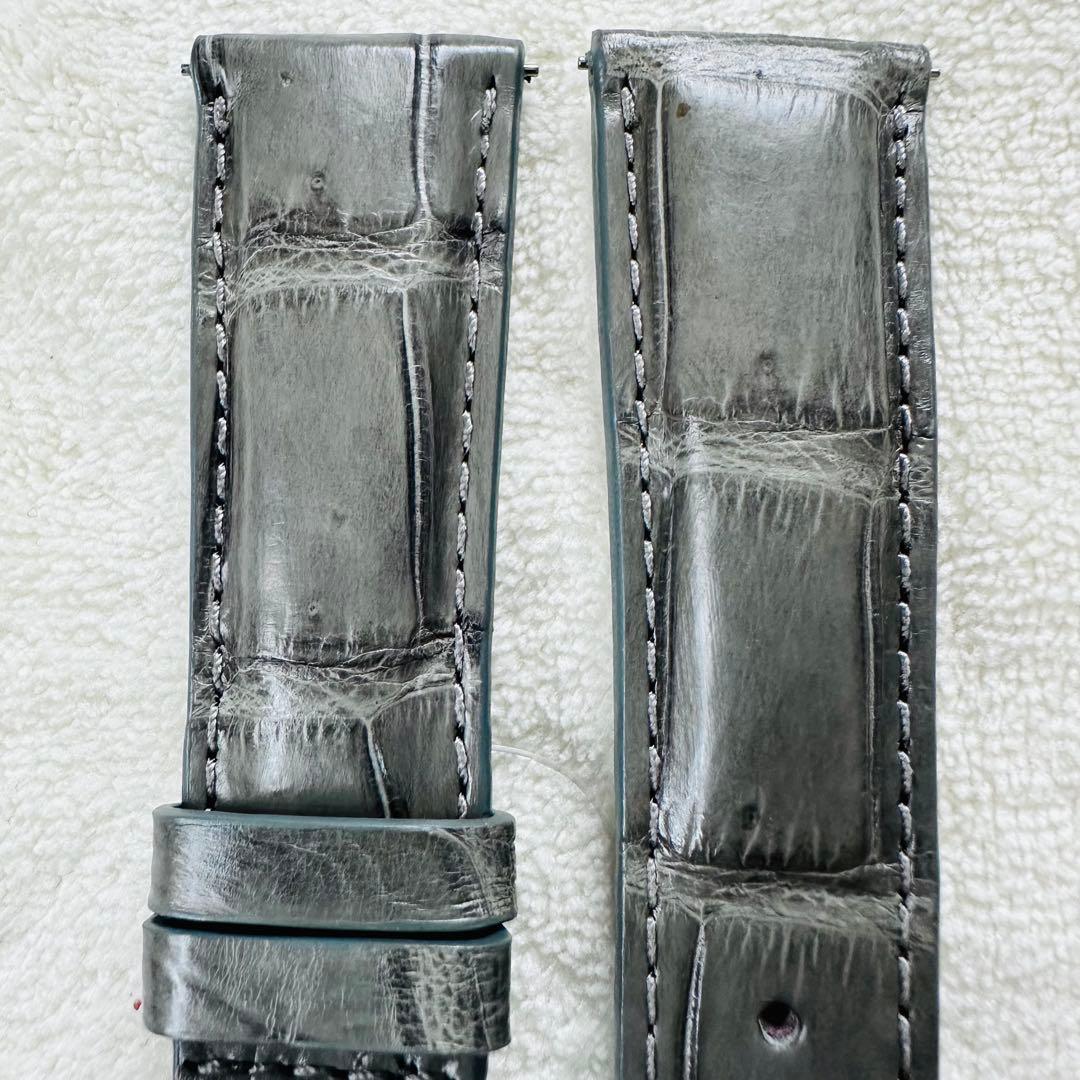 4206#22mm-18mmダークアッシュ★本物クロコダイルベルト★スイス製