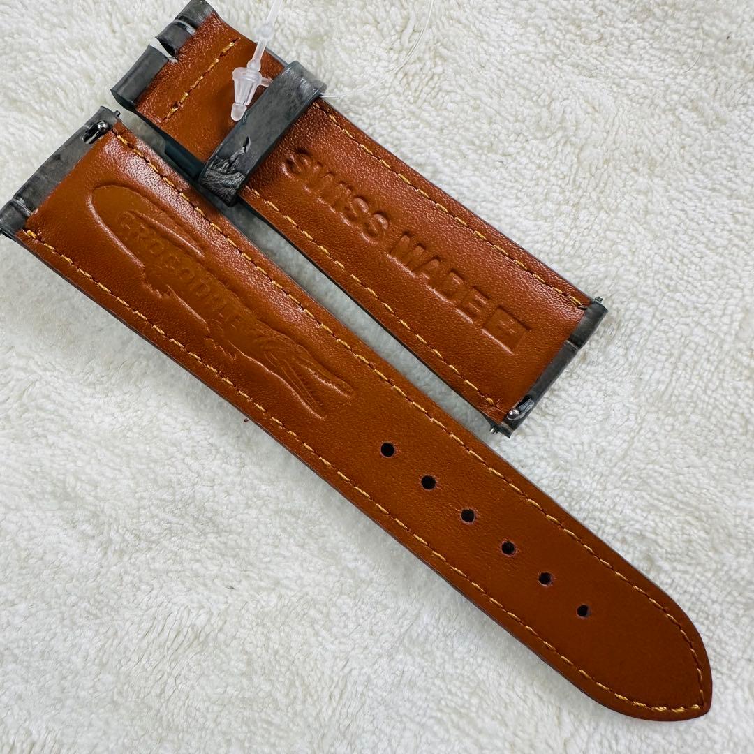 4206#22mm-18mmダークアッシュ★本物クロコダイルベルト★スイス製