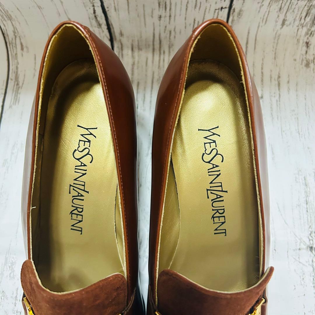 Yves Saint Laurent スエードとレザーブラウンローファー23㎝