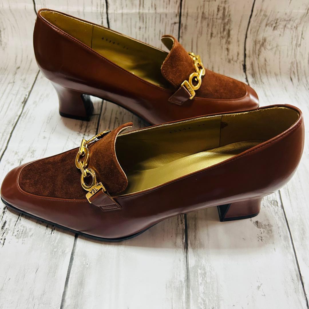 Yves Saint Laurent スエードとレザーブラウンローファー23㎝