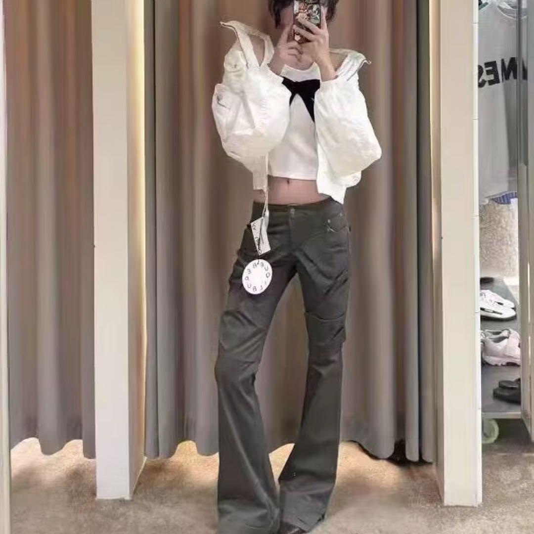 OPEN YY オリーブ色フレアパンツ・パッチワーク