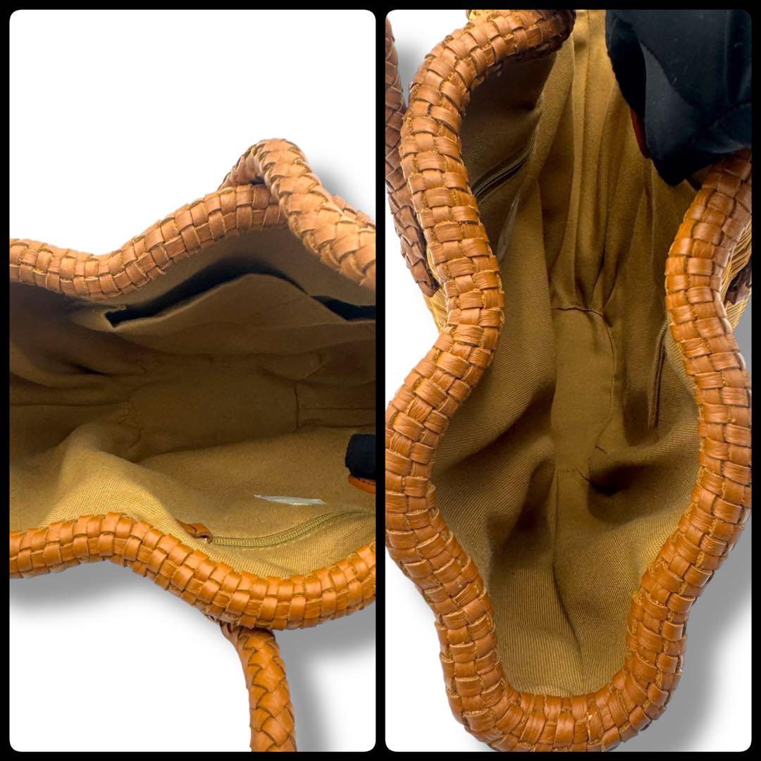 美品　シビラ　シェルバッグ　かごバッグ　レザー　本革　ブラウン　編み込み