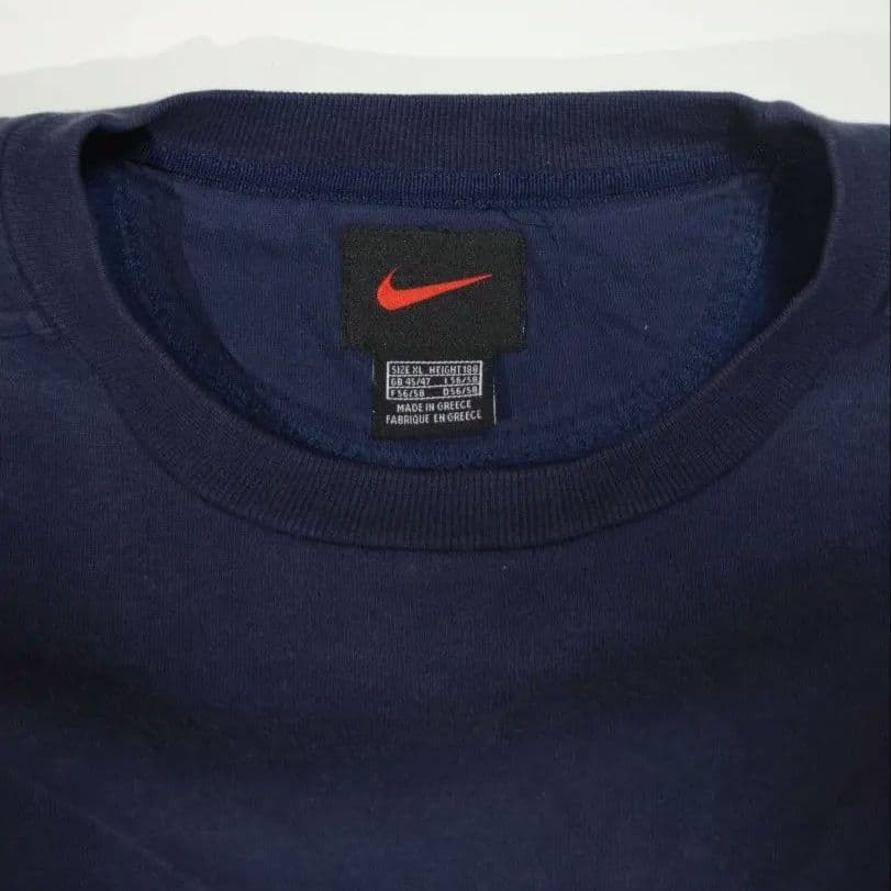 ​【希少・ギリシャ製】90s NIKE スウェット 刺繍ロゴ ネイビー XL