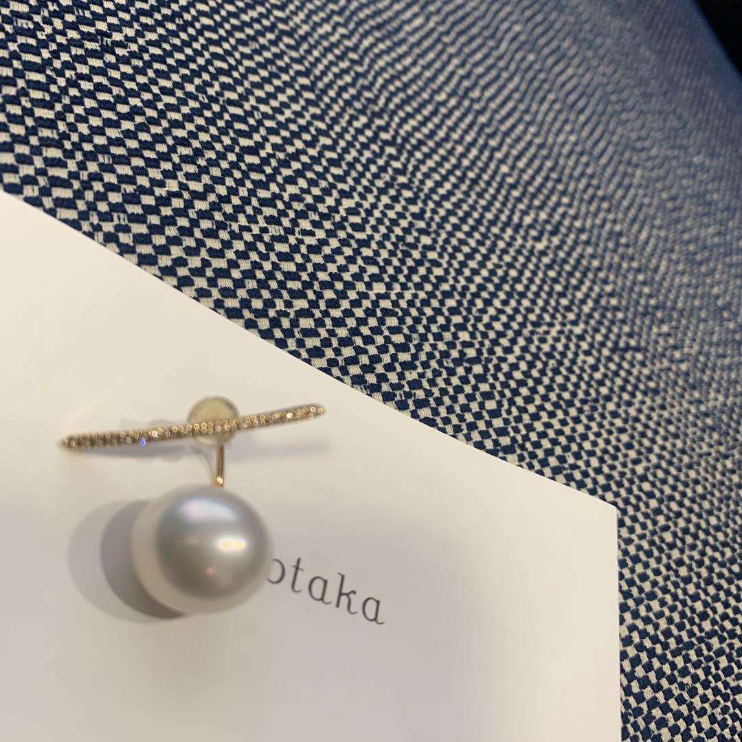 Hirotaka ヒロタカ　片耳　ピアス　パール　ダイヤモンドバー　ゴールド