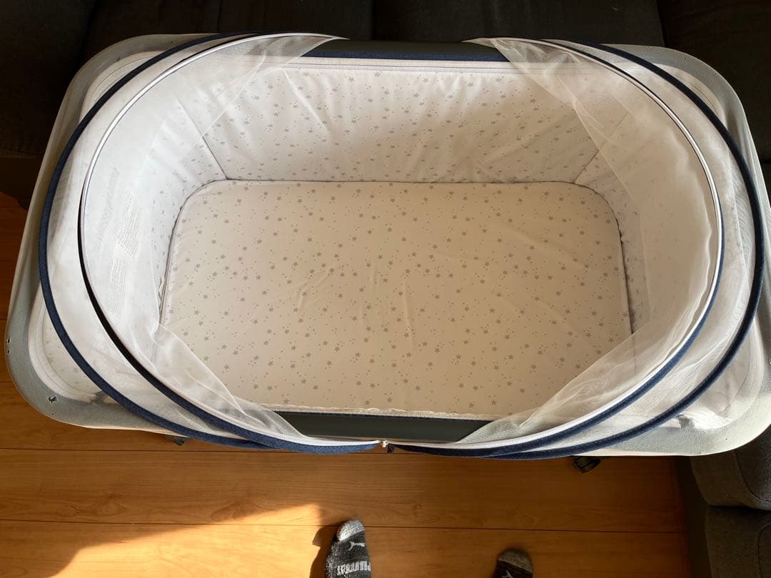 HZDMJ ベビーベッド グレー 星柄マットレス