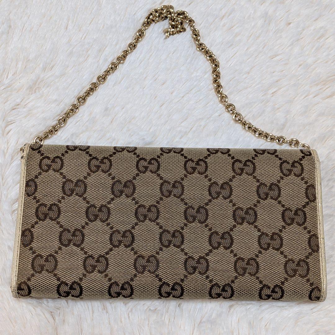 希少✨️グッチ 長財布 GGキャンバス チェーンウォレット ゴールド金具フラップ