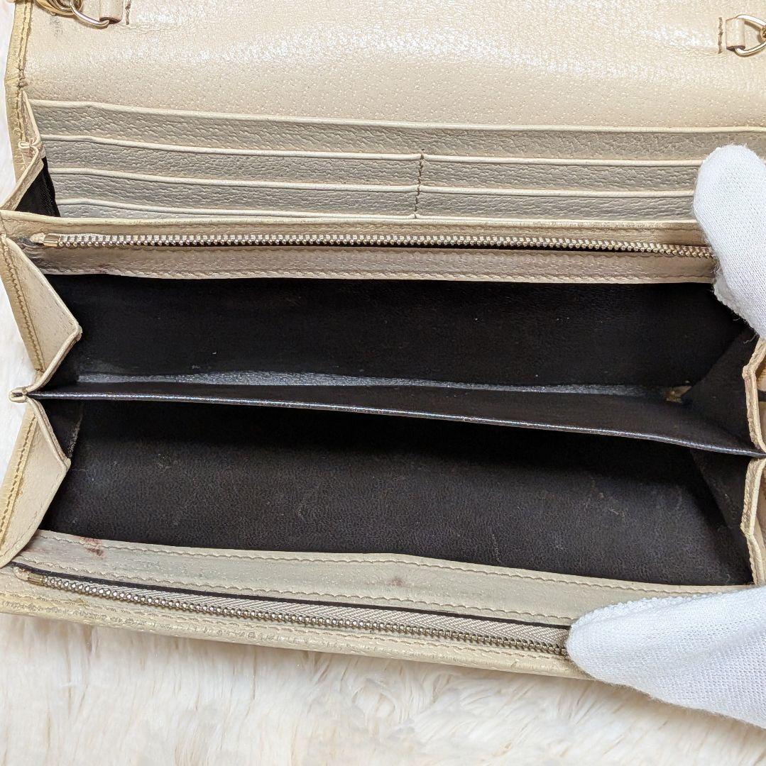 希少✨️グッチ 長財布 GGキャンバス チェーンウォレット ゴールド金具フラップ