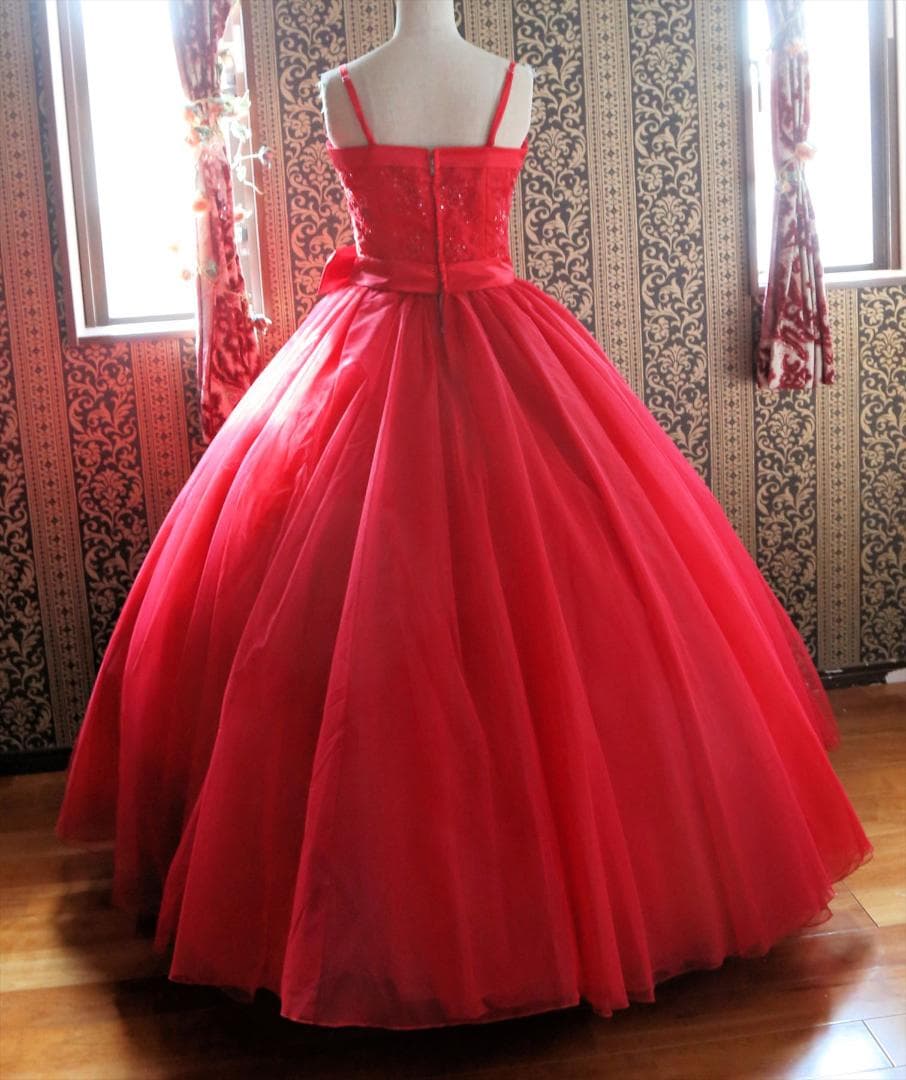 589エメAIMER赤ウェディングドレス7号Sサイズ赤カラードレス