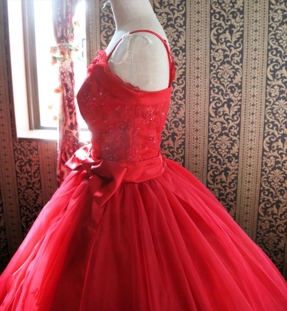 589エメAIMER赤ウェディングドレス7号Sサイズ赤カラードレス