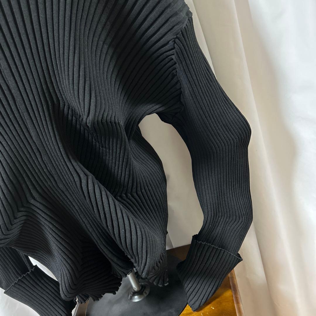 プリーツ　変形　ニットカーディガン　イカ　リブニット