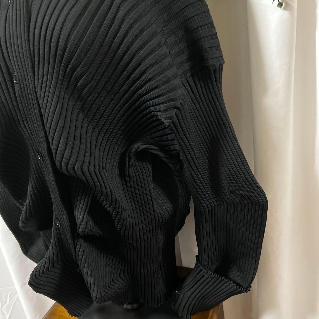 プリーツ　変形　ニットカーディガン　イカ　リブニット