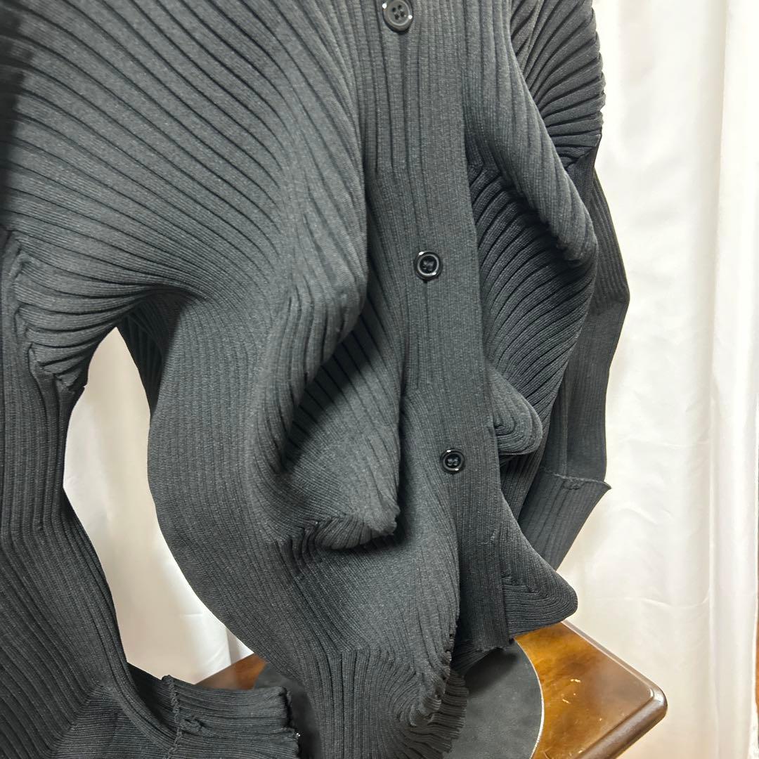 プリーツ　変形　ニットカーディガン　イカ　リブニット