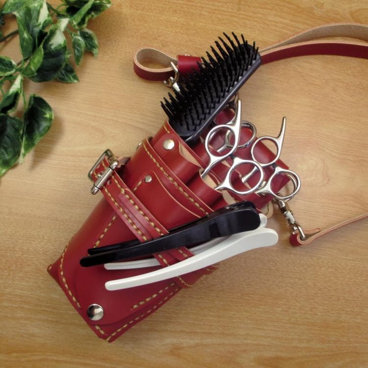 専用　赤色 サドルレザー　６丁　革ベルト付　シザーケース　SCL-150/CRB