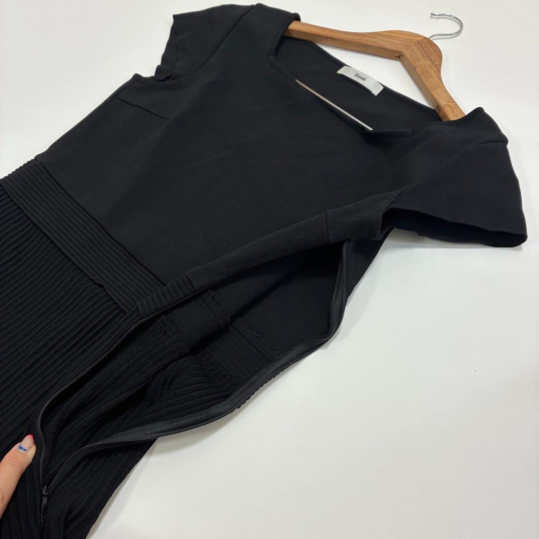 Rene ルネ☆パフスリーブ透かし編み切替ニットロングワンピース 38