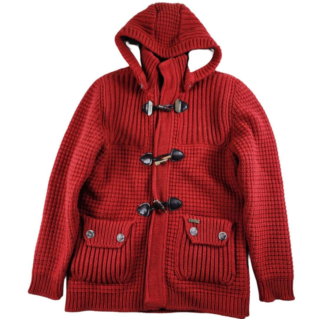 【 希少カラー 】 バーク　ダッフルコート　ニット　ワインレッド　Lサイズ