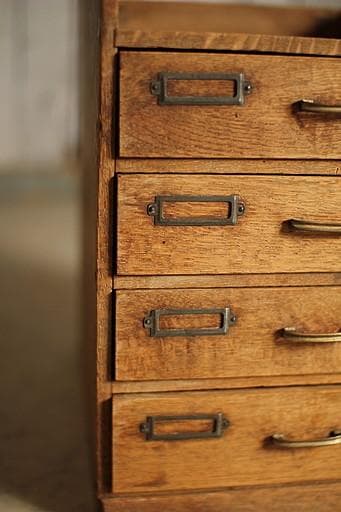 古く味のある楢材の小引き出し4段