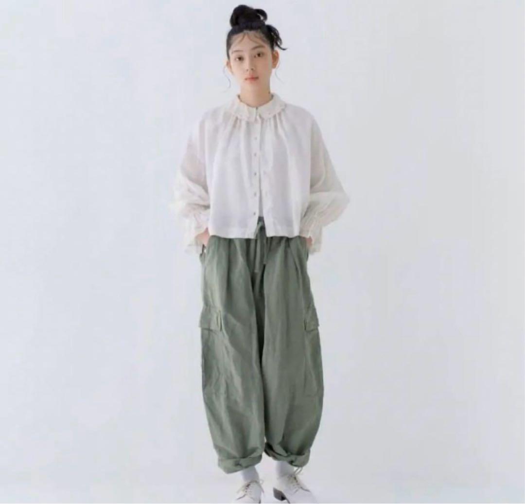 ネストローブ　コットンリネンコクーンカーゴパンツ　オリーブ　カーキ