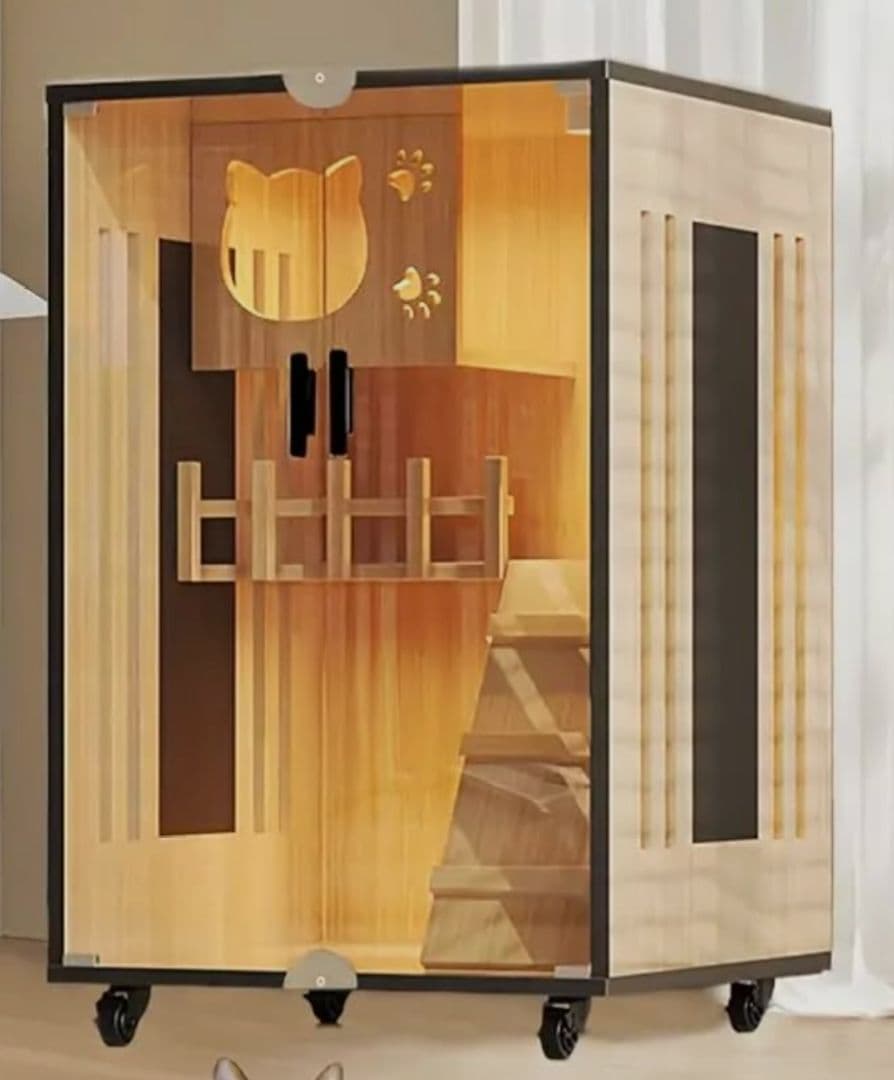 未使用　マイキャット　mycat　猫ケージ　キャットヴィラ　木製　2段　3階建て