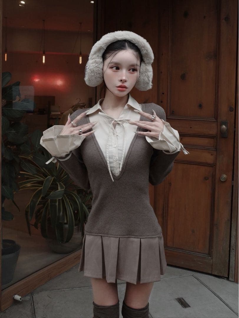 新品　Darich ダーリッチ　シャツドッキングプリーツミニワンピース