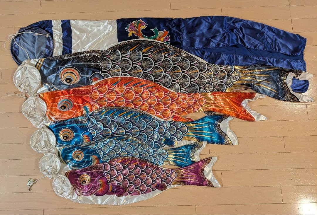 鯉のぼりセット 鯉5匹（黒、赤、青、青、紫）