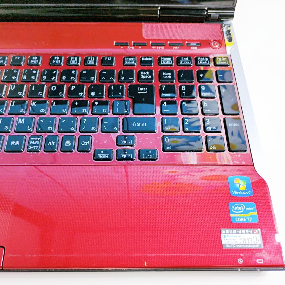 １台限定✨corei7欲張り新品SSD✨すぐ使える赤ノートPC✨オフィス✨設定済